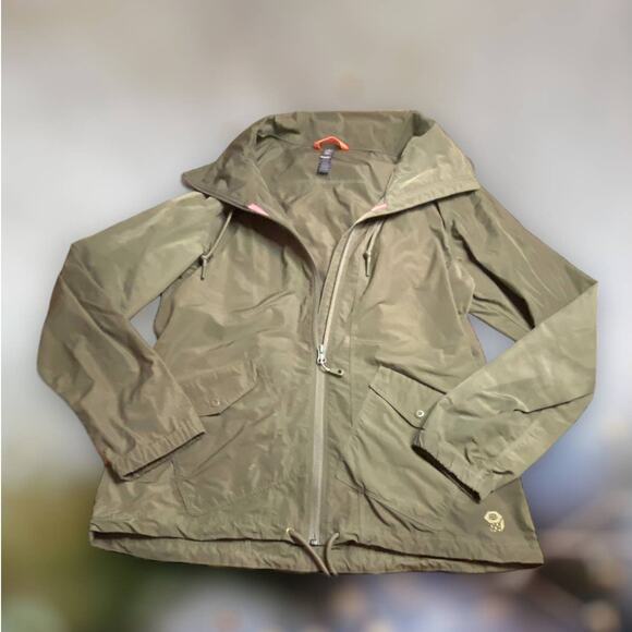Mountain Hardwear Olive Army Green Rain Jacket Hooded Size Med - Picture 1 of 10